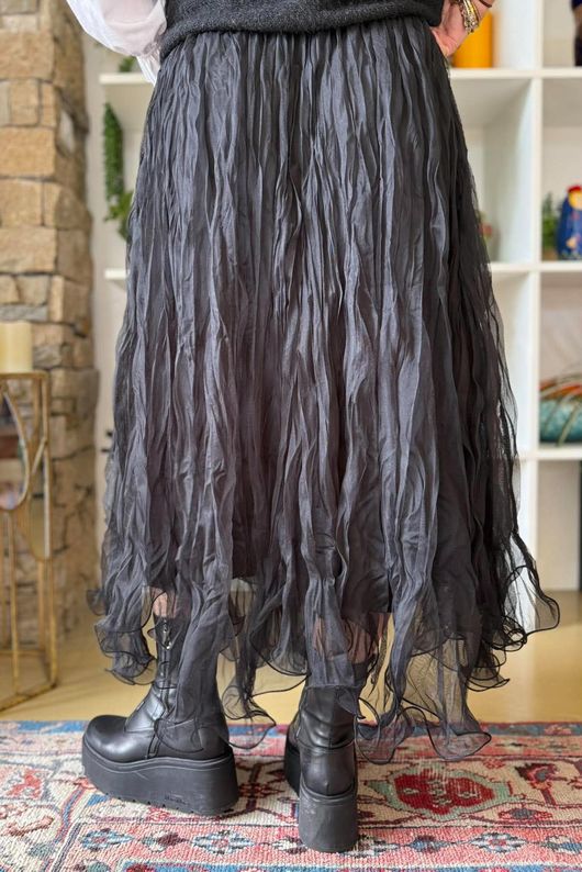 Fox Trot Tulle Midi Skirt Black